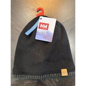 Helly Hansen Black Fleece-Lined Mountain Beanie With Leather Logo Patch